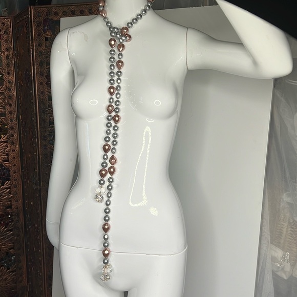 Sonia Boyajian Glazed Ceramic Drops Cultured Pearl Zirconia Long Lariat